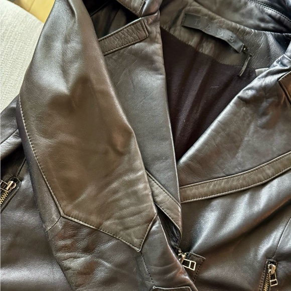 L.A.M.B. Black Leather Wool Lined Biker Jacket with Gunmetal Detail - Picture 7 of 14